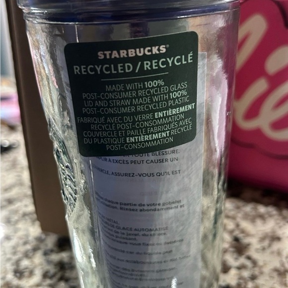 Starbucks Clear Glass Drinking Tumbler with Embossed Vertical Logo - Picture 2 of 3